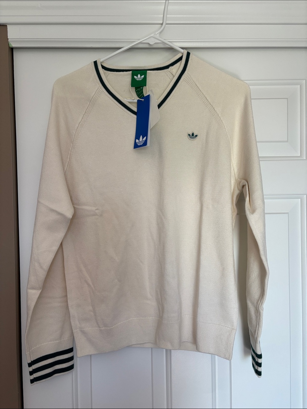 Adidas ladies Cream Crewneck Sweater with Contrast Trim